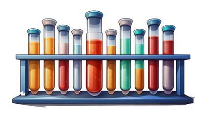 Test Tubes in a Rack 3D Cartoon Style Illustration on White Background