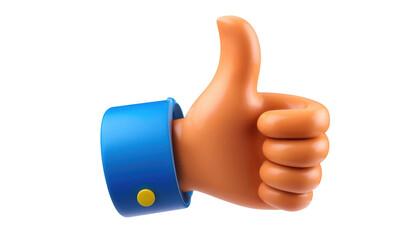 Thumbs Up Like Icon 3D Cartoon Style Illustration on White Background