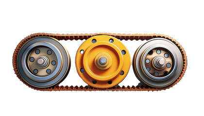 Timing Belt and Pulley System 3D Cartoon Style Illustration on White Background