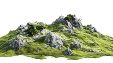 Scenic mountain trail through lush greenery and rocky terrain png isolated on transparent background