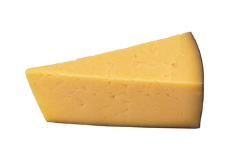 Cheese block isolated on white background with clipping path. Closeup view of a piece of cheese. Piece of delicious fresh cheese.