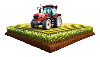 Tractor on a Farm Field 3D Cartoon Style Illustration on White Background