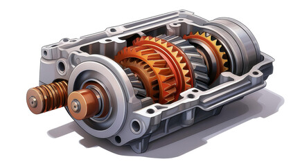 Transmission Gearbox with Open View 3D Cartoon Style Illustration on White Background