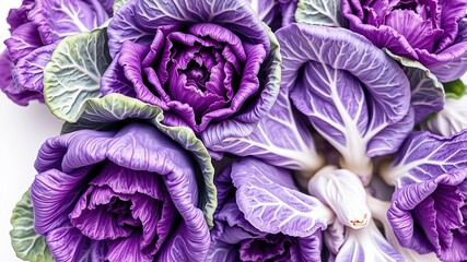 Obraz premium Purple Cabbage Blooms on White Canvas - AI Art
