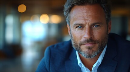 happy professional businessman using tablet and working at modern office desk successful entrepreneur engaged in corporate environment with technology and productivity