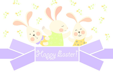 Obraz premium Easter bunnies and easter egg. Vector illustration