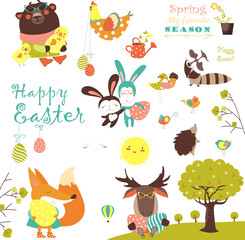Animals celebrating Easter. vector set of cartoon characters
