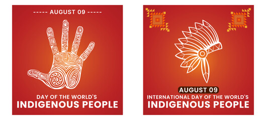 indigenous international peoples day social media design. International Day of the World's Indigenous Peoples. custom design with feathers and hand concept posts