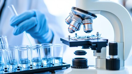 Studying air pollution researchers analyze dust particles in a scientific laboratory environment