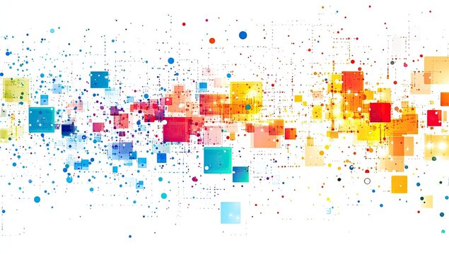 Colorful abstract squares flowing on white background