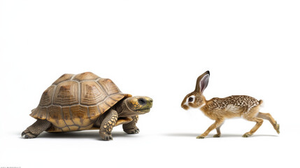 tortoise and rabbit interact in playful scene, showcasing their contrasting speeds and characteristics