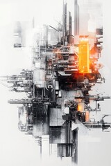Futuristic city architecture; abstract industrial scene; glowing portal