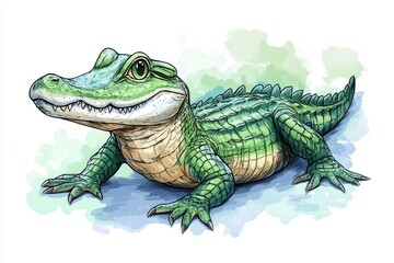 Obraz premium Whimsical Hand-Drawn Crocodile With Bold Outlines Suitable for Coloring Fun and Creativity. Generative AI
