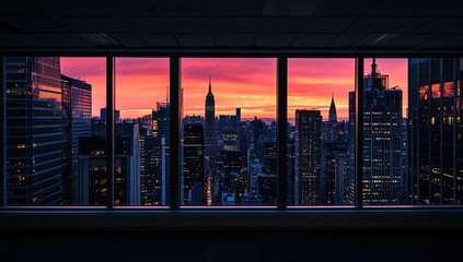 NYC Skyline Sunrise Viewed From Office Window