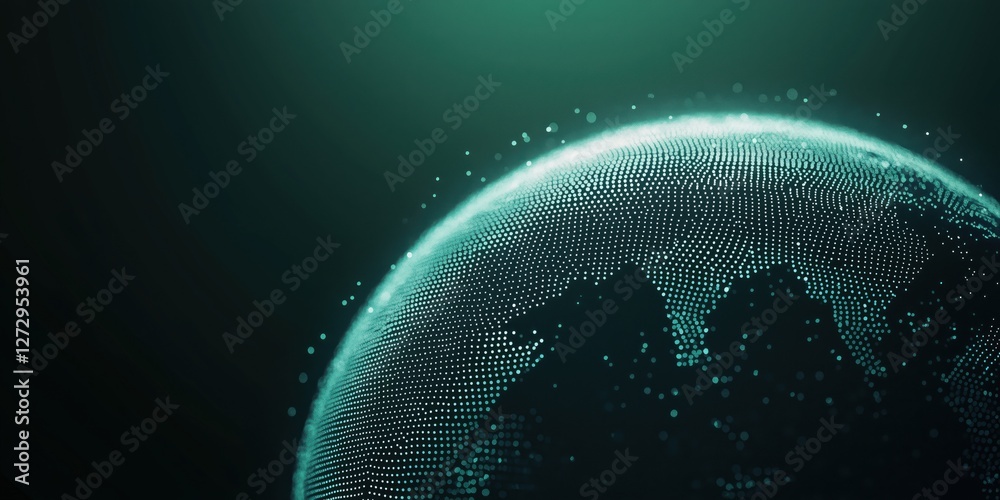 Poster digital globe representation with glowing dots and abstract background
