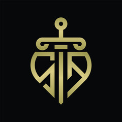SA Logo monogram with sword and shield combination isolated with gold colors