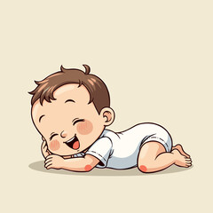 Happy baby crawling on light background