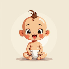Fototapeta premium Happy baby sitting on floor in cartoon style