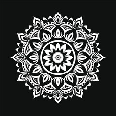 Classic Black and White Mandala Background with Islamic Art Influence
