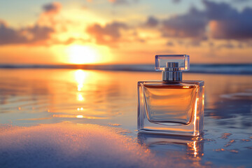 bottle of perfume on golden background