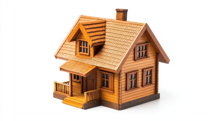 Wooden Model House with Detailed Features and Warm Color Palette