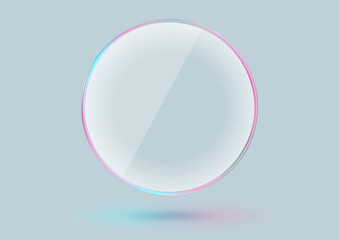 Blue pink pastel glass transparent circle frame abstract modern design. Vector vibrant background