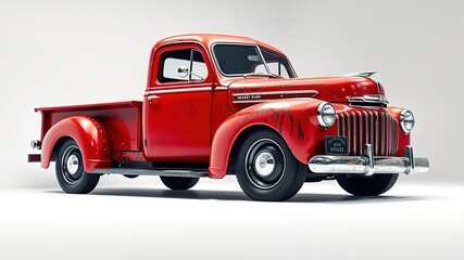 Vintage Red Pickup Truck, Retro Metal Truck, Classic American Truck, Old Truck, Isolated, AI Photo,  White Background,  Sharp Colors, Detailed, High Quality