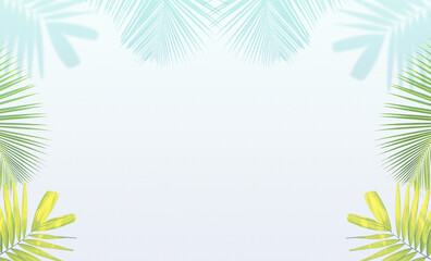 Palm leaves frame with space on white texture background, nature frame background