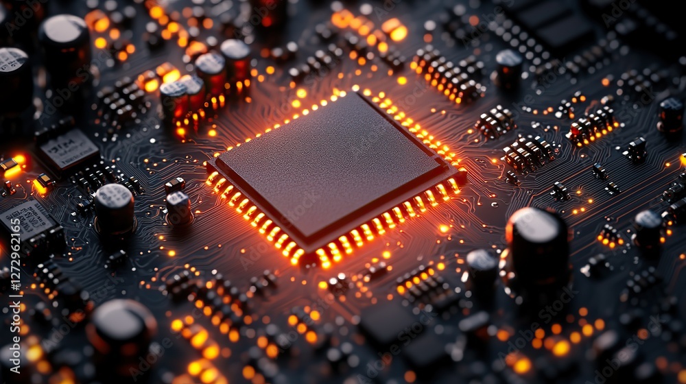 Poster high resolution png image of a single computer chip on a transparent background for technology elect