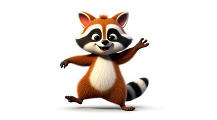 Naklejka premium Energetic 3D raccoon dancing joyfully on a white background