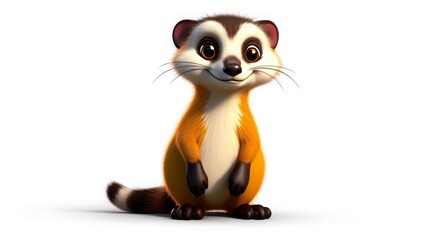 Fototapeta premium Adorable 3D meerkat with big eyes standing on a white background