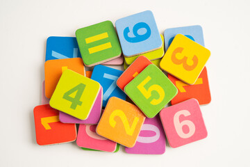 Math number colorful on white background, education study mathematics learning teach.