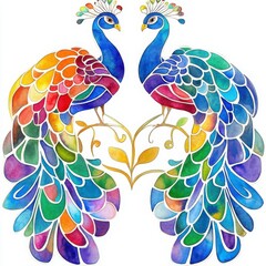 Fototapeta premium a pair of peacocks with their vibrant and colorful feathers on display, adding a touch of elegance and beauty