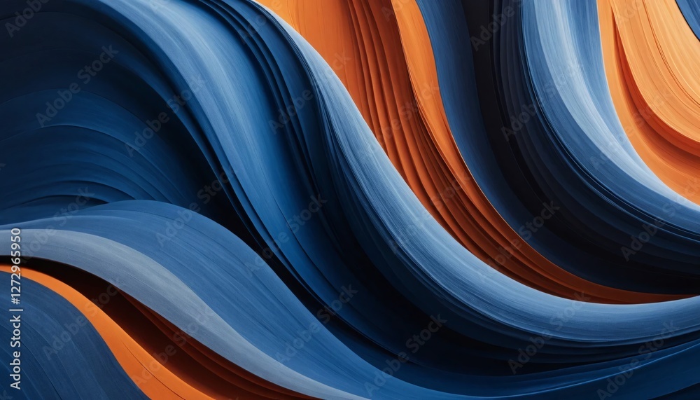 Leinwandbilder fluidity in abstract. dynamic blue and orange waves create modern art, evoking movement and depth. v