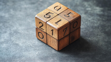 discover the charm of handcrafted wooden number blocks: explore educational, vintage-style puzzle cubes in dark wood featuring the 01257 number combination design