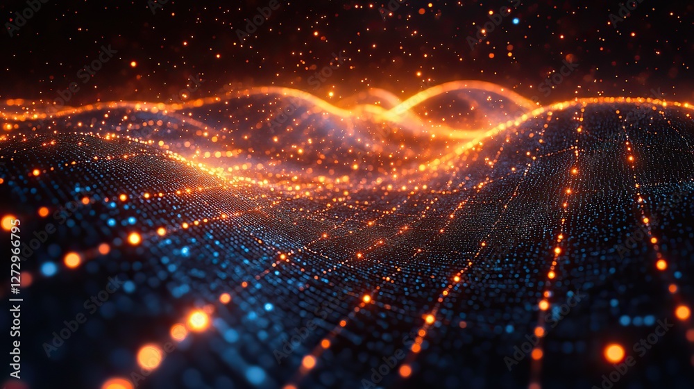 Poster high speed internet connection and telecommunications network concept with glowing data streams conn
