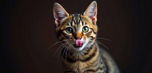 A playful and curious cat with striking features, perfect for pet-related projects, marketing materials, or any content celebrating feline charm.