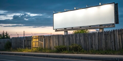 Obraz premium Long Exposure Photography: Blank Advertising Banner on Fence - Stock Photo