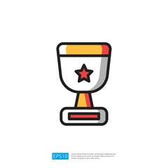 Minimalist Trophy Icon with Red Star on a White Backgrounds and other items related to an achievement and awards. 