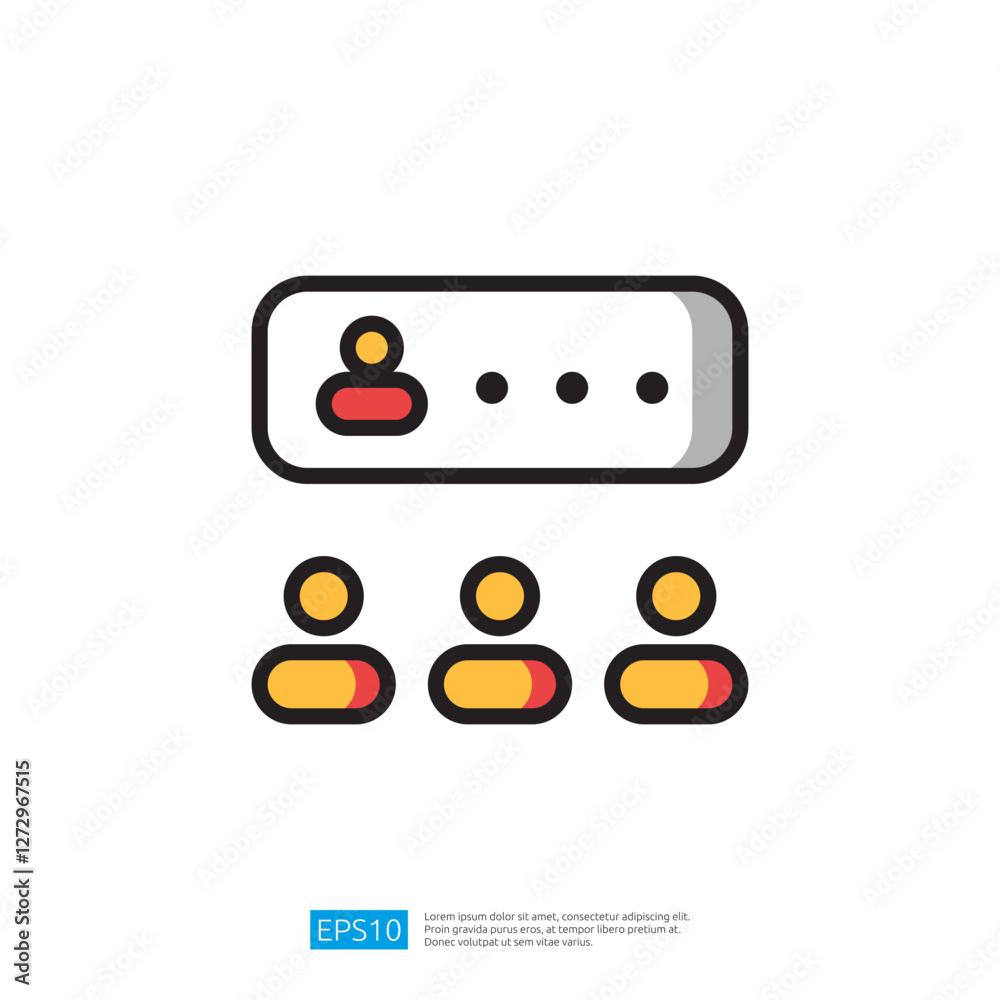 Poster minimalist user profile icon with multiple people and loading indicators in flat style design graphi