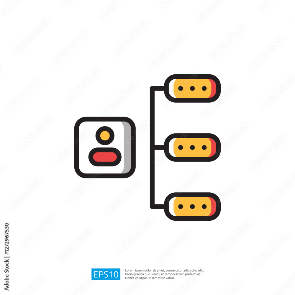 Poster minimalist icon representing user profile with connection lines and nodes in simple color palette