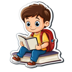 Schoolboy sticker mental health in children isolated on transparent background