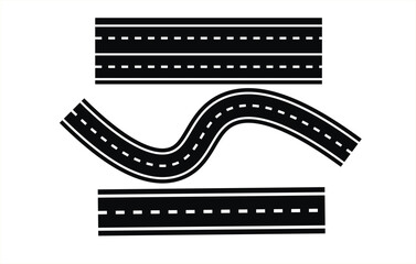 Roads and highways icons. Lots of winding roads. Bending asphalt roads and highways.. Curvy asphalt empty line isolated vector concept
