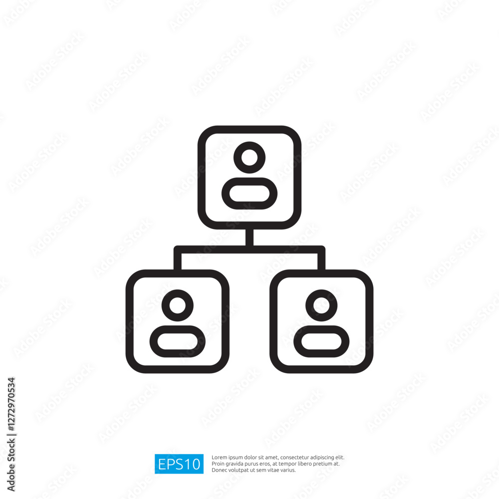Poster minimalist icon representing organizational structure with simple lines and shapes, using abstract e