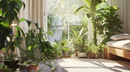 Fototapeta premium Indoor plants in a bright and airy apartment 