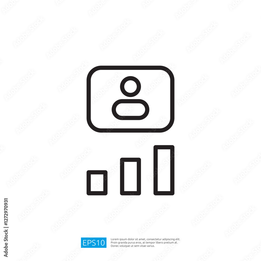 Poster minimalist icon representing user profile and growth analytics data visualization tooling system des