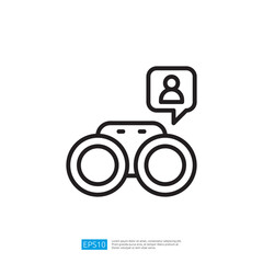 Minimalist Icon Of Binoculars With User Icon And Speech Bubble