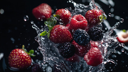 Fresh Berries Splashing in Water - Perfect for Healthy Eating and Lifestyle Concepts