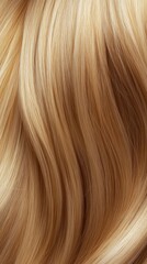 Naklejka premium Beautiful model girl with blond hair strand,silky healthy chestnut wavy hair strand,hair wavy ribbon, with smooth,Keratin straightening,Treatment,straight long hair,procedures,Smooth hairstyle.