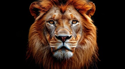 Fototapeta premium A regal lion displaying its long, flowing mane while resting in a sunlit savannah